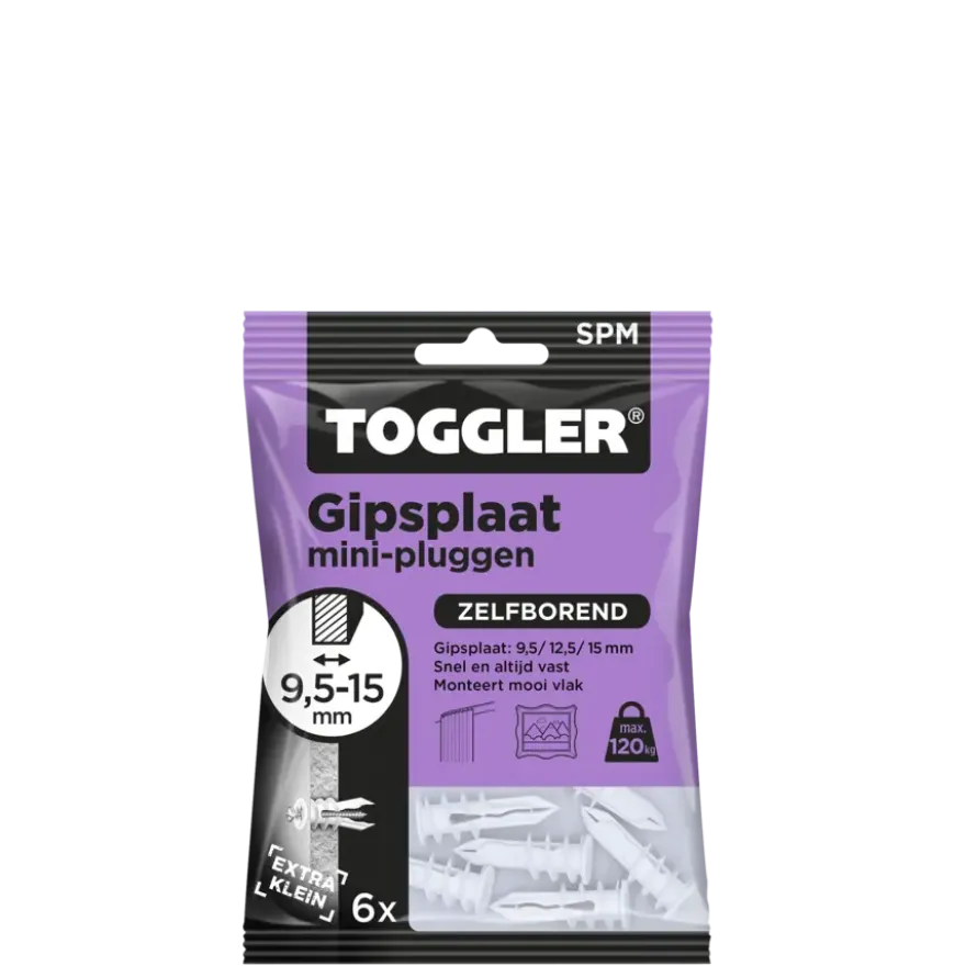 Toggler gipsplaatplug mini SPM 9.5-15 mm 6 stuks