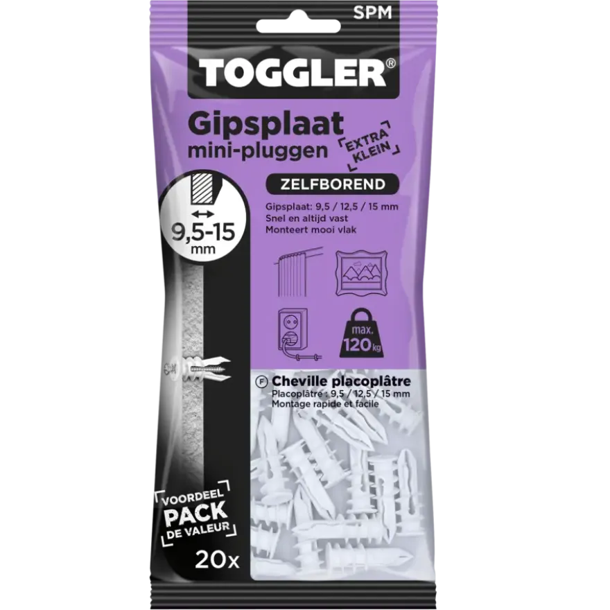 Toggler gipsplaatplug mini SPM 9.5-15 mm 20 stuks