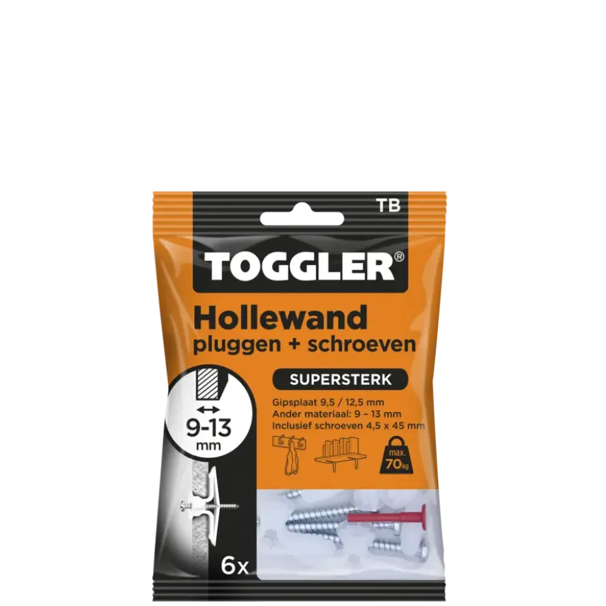 Toggler hollewandplug TB6 9-13 mm met schroeven 6 stuks