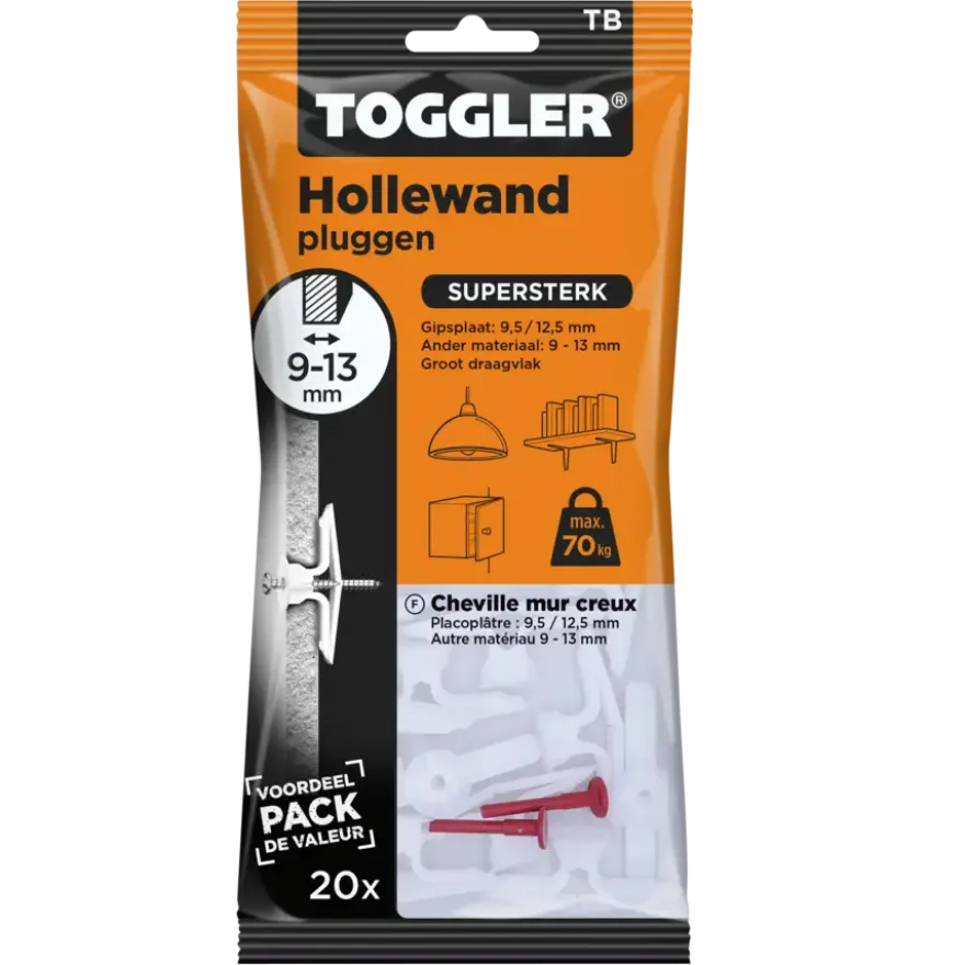 Toggler hollewandplug TB20 9-13 mm 20 stuks