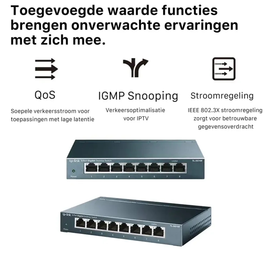 TP-Link 10/100/1000 Mbps Desktop switch met 8 aansluitingen TL-SG108