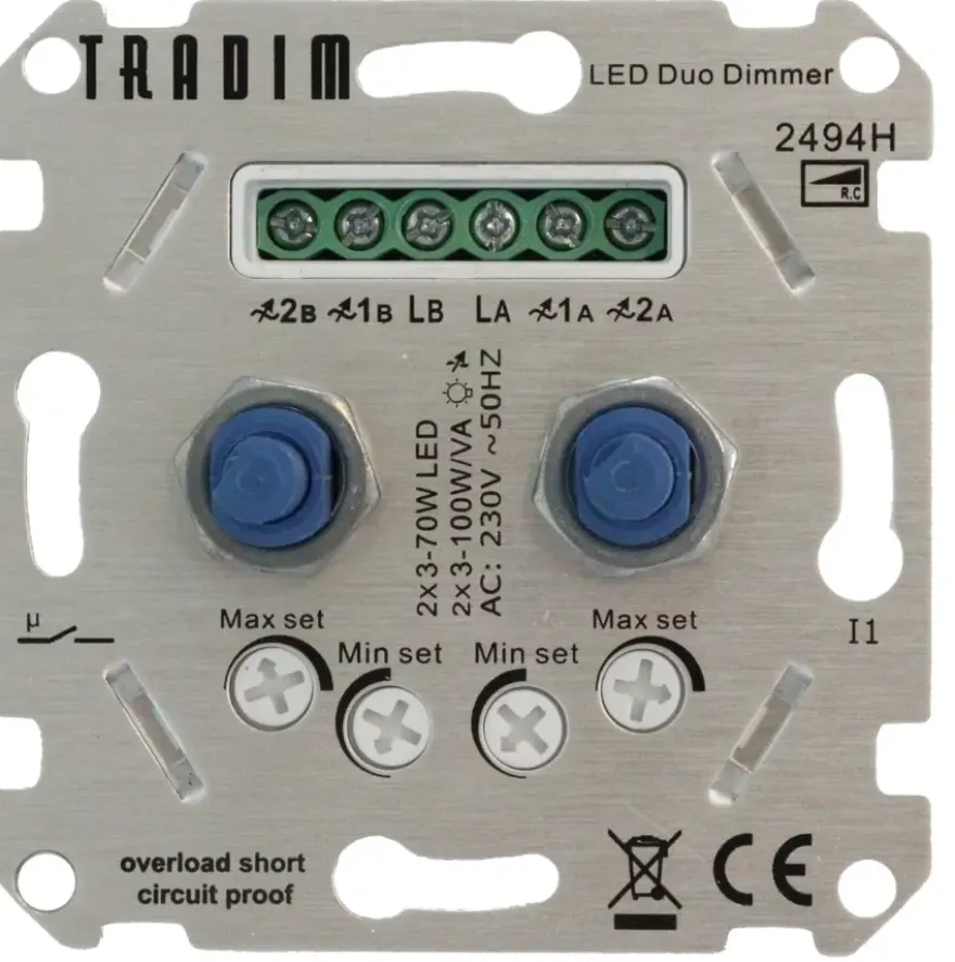 Tradim LED duo muurdimmer inclusief hotelschakeling 2494HH
