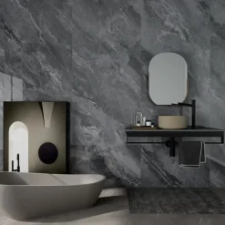 Wand/douche paneel kunststof Allora 260x90 cm grijs marmer glans, dikte 5mm 2,34 m²