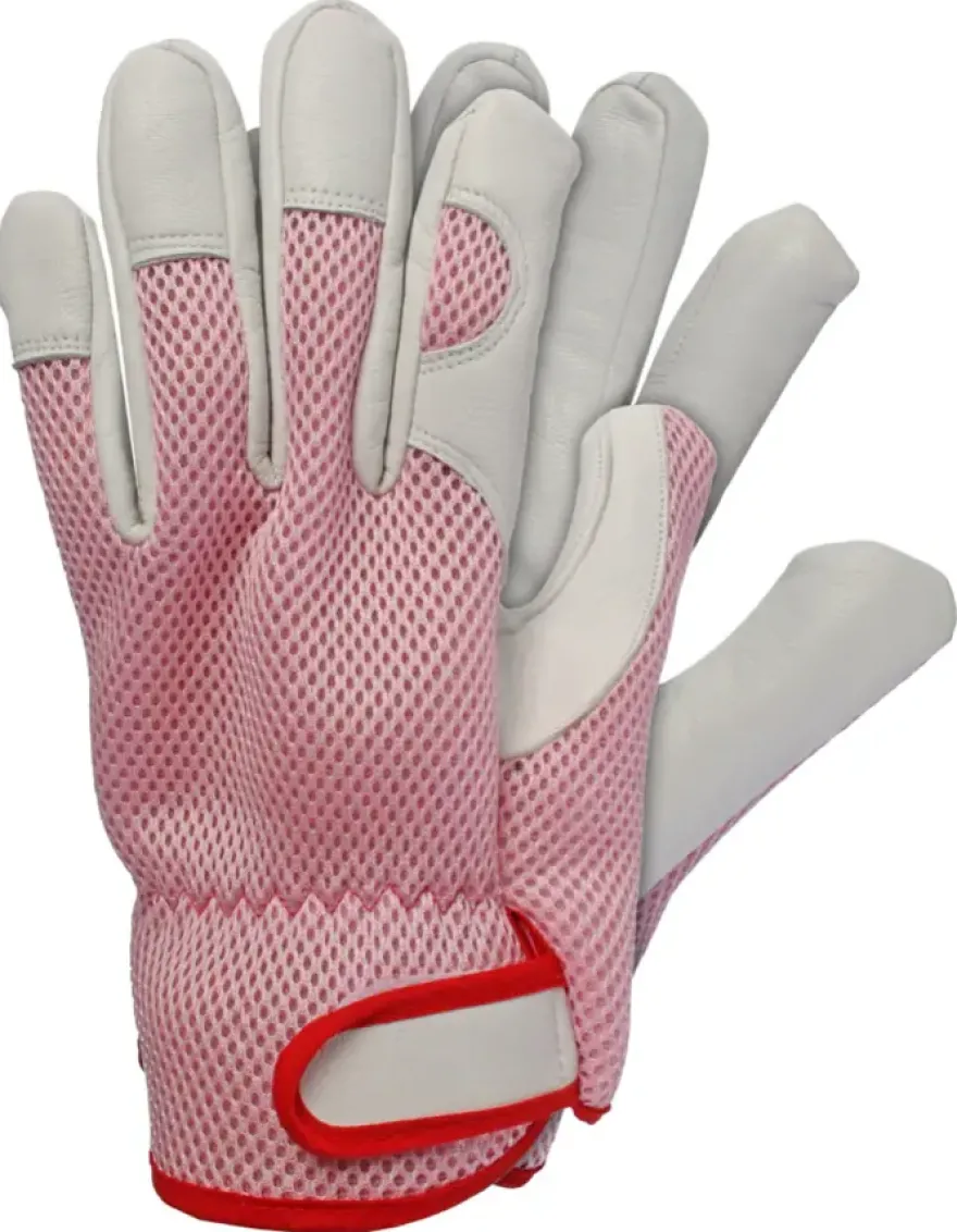Werkhandschoenen roze leer S