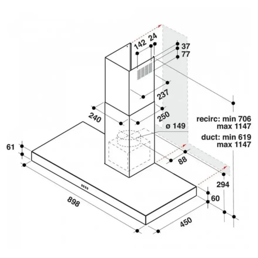 Whirlpool decoratieve afzuigkap AKR 5593 IX 90 cm